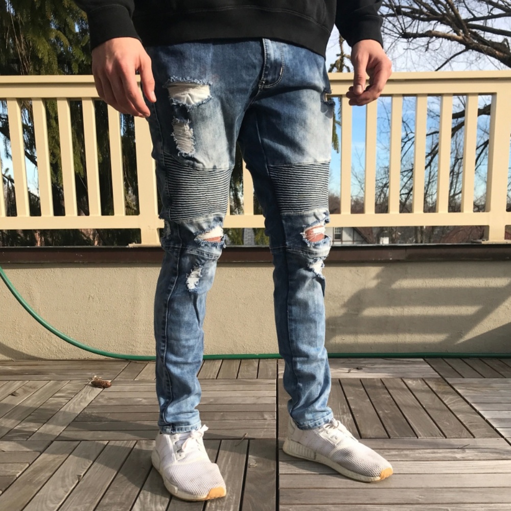 Men's Jeans Moto Ripped Size 34